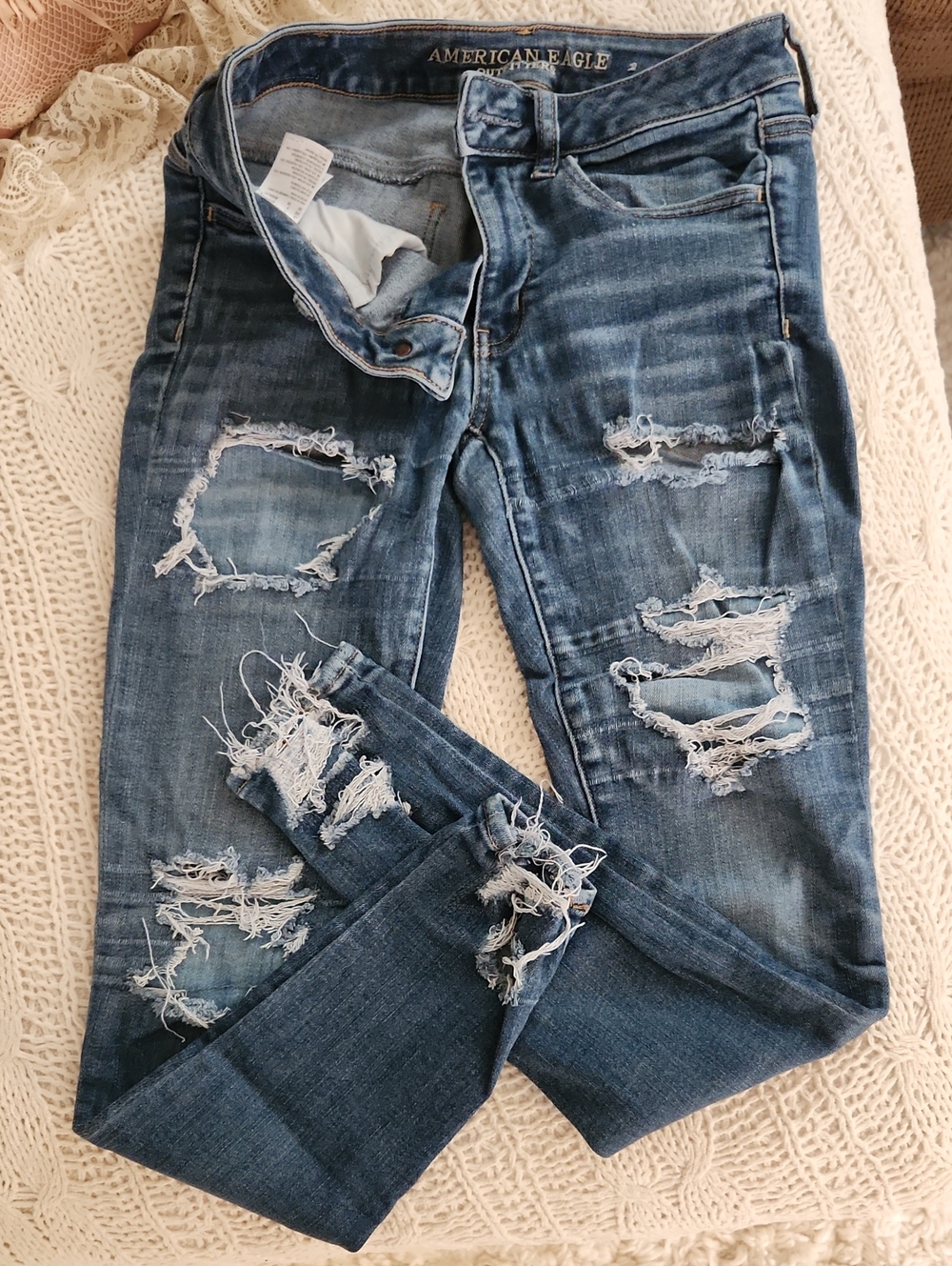 American Eagle Outfitters Women's Distressed Skinny Jeans - Blue Wash